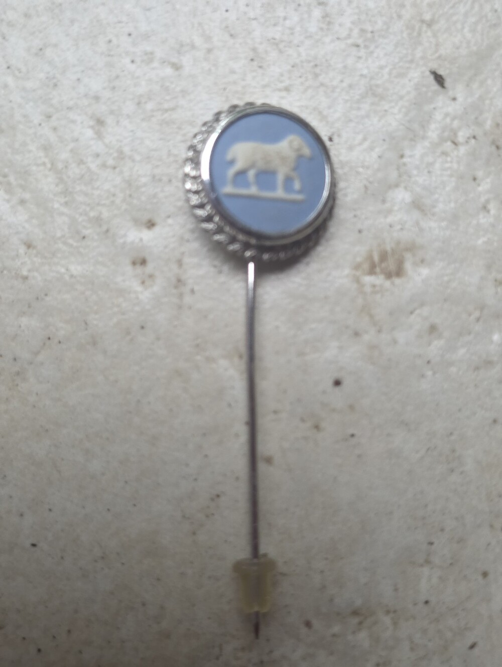 Vintage Wedgwood blue jasperware Sterling Silver 925 Aries Bull Zodiac Hat Pin